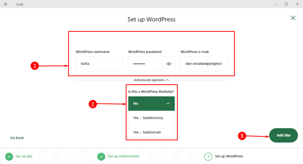 Add WordPress site on local