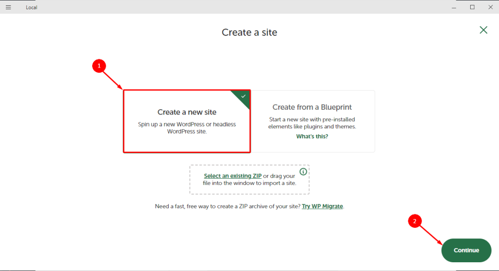 Create a new site - How to install WordPress on localhost without XAMPP
