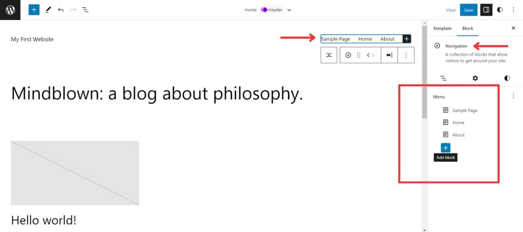 WordPress full site editing Navigation Block