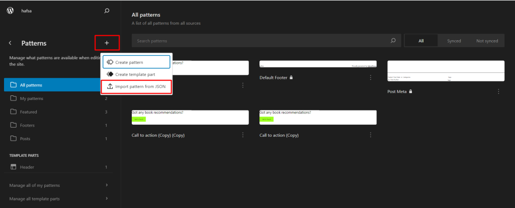 Import Patterns as JSON File in WordPress 6.4