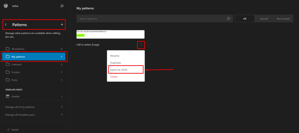 Export Patterns as JSON File in WordPress 6.4